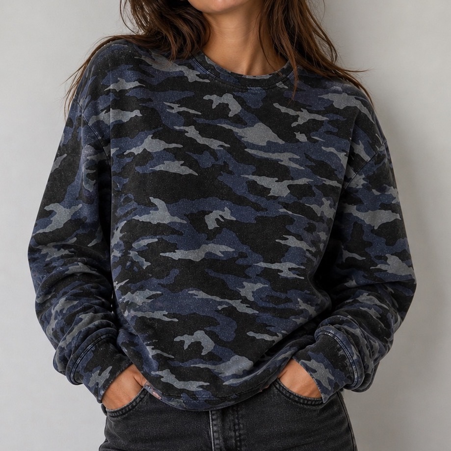 Athleta Blue Black Camo Pullover Sweatshirt Crew Woman's Small | S1